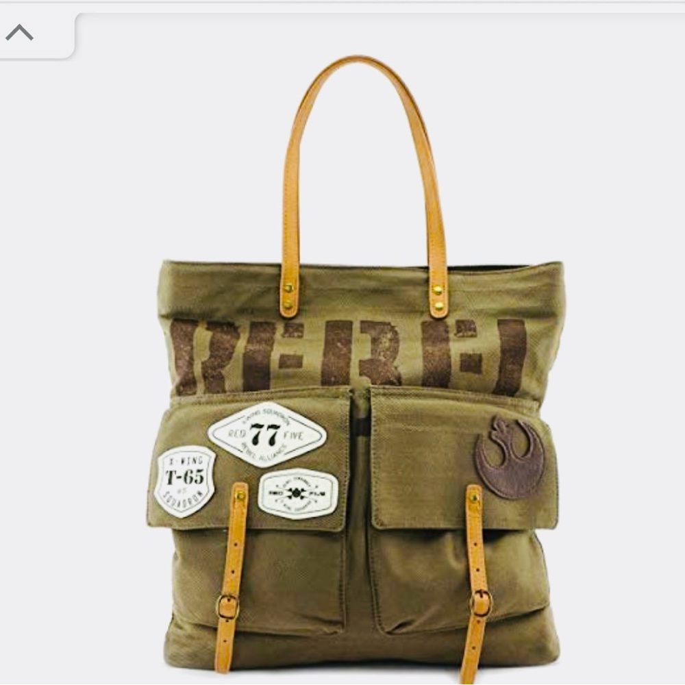 Loungefly Star Wars Rebel Olive Green Canvas Backpack with Brown Accents - Picture 9 of 13